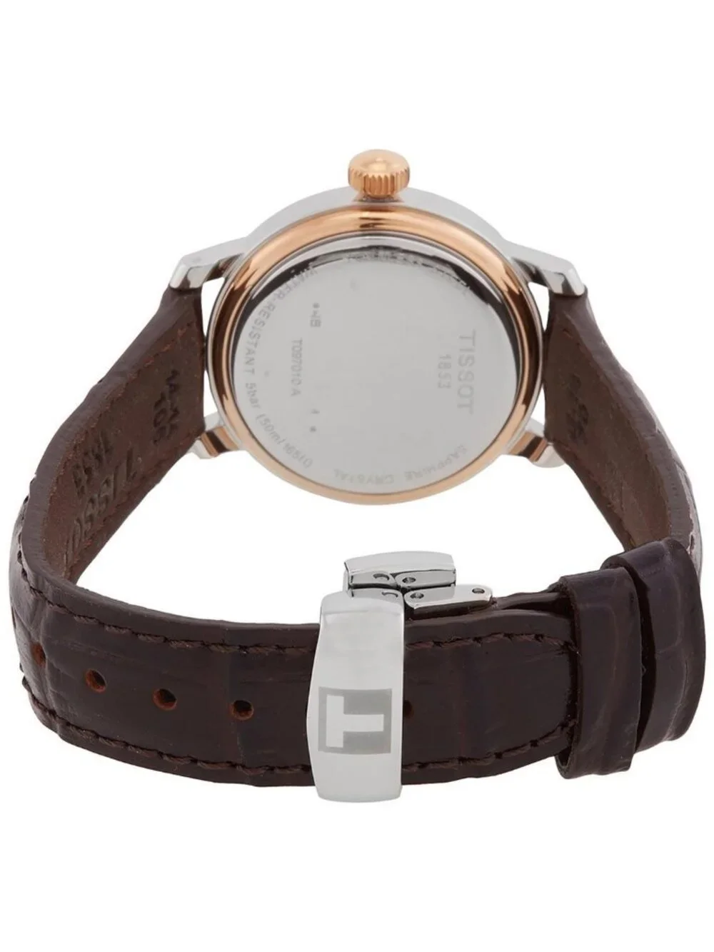 NWT Tissot Bridgeport Quartz White Mother Of Pearl Dial Brown Leather Band Stain